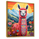 Pink Alpaca in Chile mountain blooms landscape - Llama Wall Decor