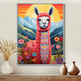 Pink Alpaca in Chile mountain blooms landscape - Llama Wall Decor