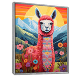 Pink Alpaca in Chile mountain blooms landscape - Llama Wall Decor