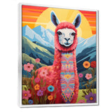 Pink Alpaca in Chile mountain blooms landscape - Llama Wall Decor