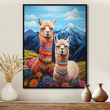 Colorful Alpacas in Chile mountain flower landscape - Llama Wall Art Prints