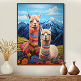 Colorful Alpacas in Chile mountain flower landscape - Llama Wall Art Prints