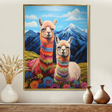 Colorful Alpacas in Chile mountain flower landscape - Llama Wall Art Prints