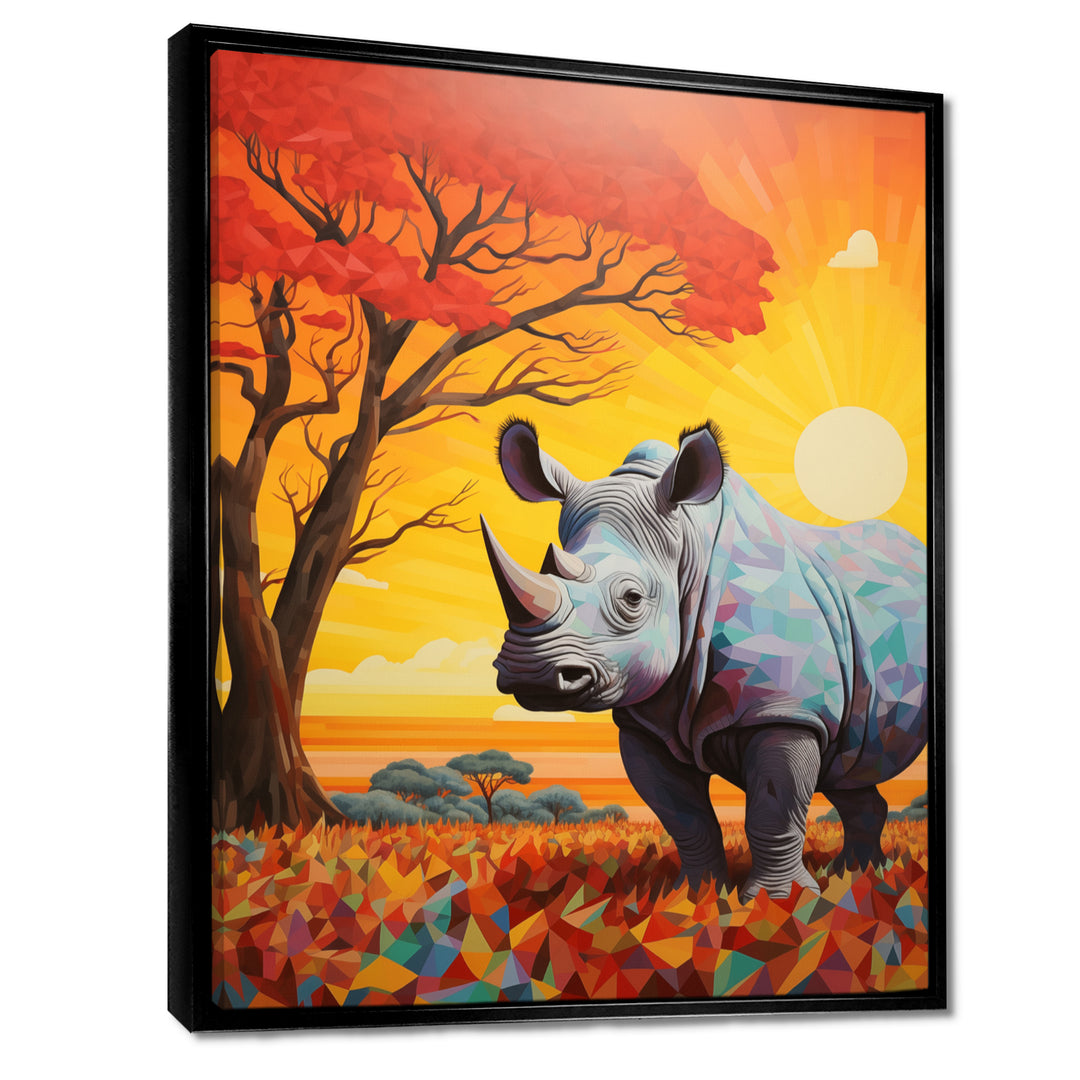 Rhinoceros at sunset in the Borneo Jungle - Rhino Living Room Wall Art