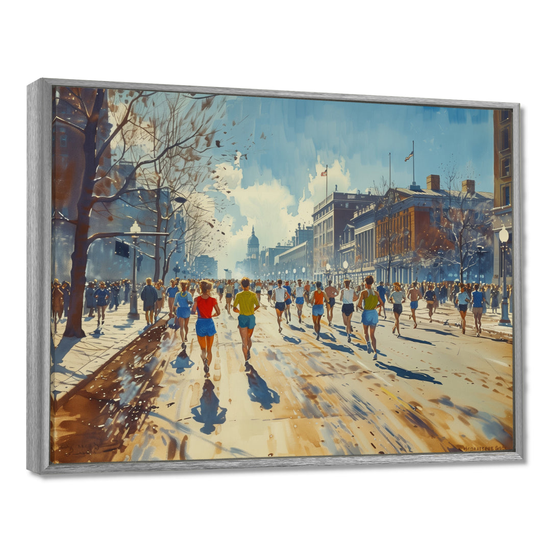 Running Marathon In Boston - Running Canvas Wall Art