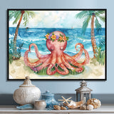Octopus Meditating On The Beach In Hawaii - Octopus Framed Canvas Art
