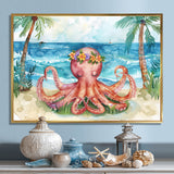 Octopus Meditating On The Beach In Hawaii - Octopus Framed Canvas Art