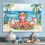 Octopus Meditating On The Beach In Hawaii - Octopus Framed Canvas Art