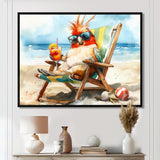 Cockatiel On The Beach Lounging - Coastal Animal Canvas Wall Art