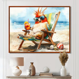 Cockatiel On The Beach Lounging - Coastal Animal Canvas Wall Art