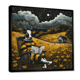 Cow Reading In The Meadow On A Rocking Chair - Cow Wall Decor