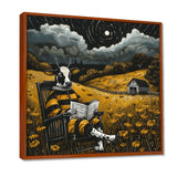 Cow Reading In The Meadow On A Rocking Chair - Cow Wall Decor