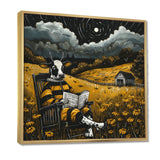 Cow Reading In The Meadow On A Rocking Chair - Cow Wall Decor