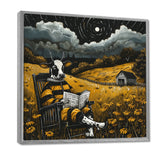 Cow Reading In The Meadow On A Rocking Chair - Cow Wall Decor