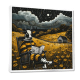 Cow Reading In The Meadow On A Rocking Chair - Cow Wall Decor