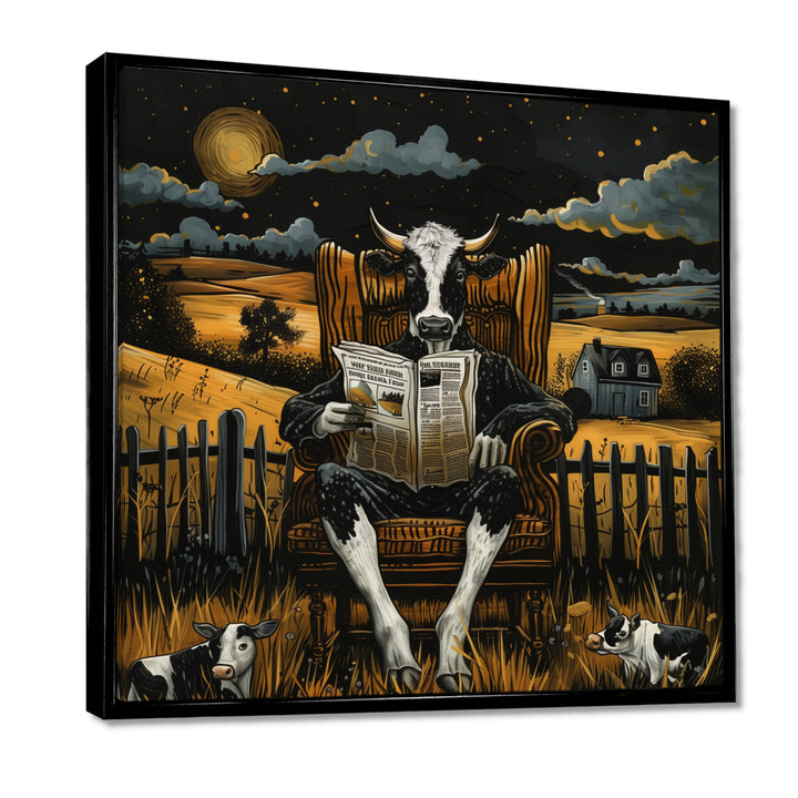 Cow Reading In The Meadow On A Chair - Cow Wall Art Prints