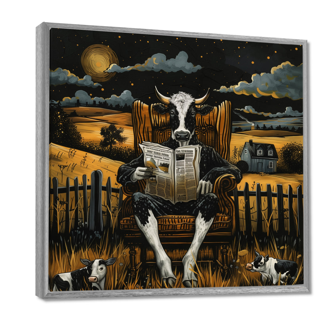 Cow Reading In The Meadow On A Chair - Cow Wall Art Prints