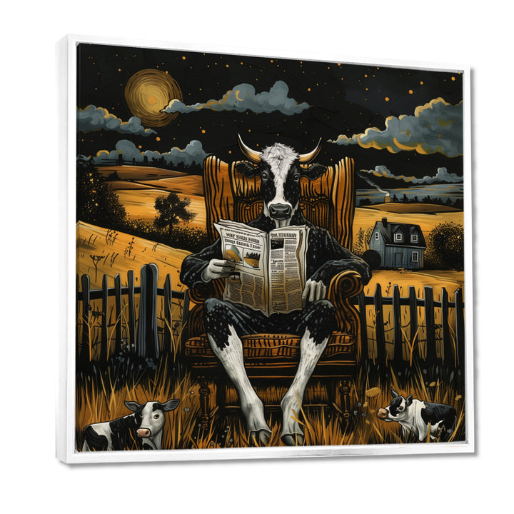 Cow Reading In The Meadow On A Chair - Cow Wall Art Prints