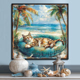 Felines Coastal Cat Nap Oasis - Blue Coastal Animal Wall Art