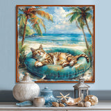 Felines Coastal Cat Nap Oasis - Blue Coastal Animal Wall Art
