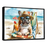 French Bulldog On The Beach Lounging - Brown Coastal Animal Wall Art
