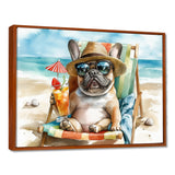 French Bulldog On The Beach Lounging - Brown Coastal Animal Wall Art