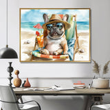 French Bulldog On The Beach Lounging - Brown Coastal Animal Wall Art