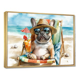 French Bulldog On The Beach Lounging - Brown Coastal Animal Wall Art