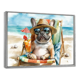 French Bulldog On The Beach Lounging - Brown Coastal Animal Wall Art