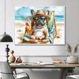 French Bulldog On The Beach Lounging - Brown Coastal Animal Wall Art