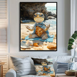 Turtle Beach Yoga In Caribbean - Coastal Animal Framed Canvas Art