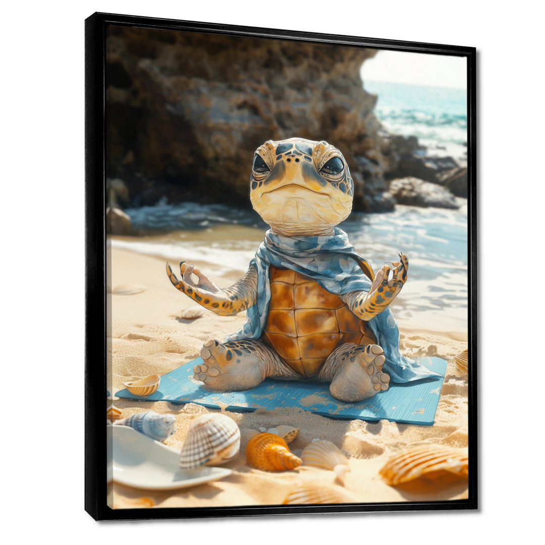 Turtle Beach Yoga In Caribbean - Coastal Animal Framed Canvas Art