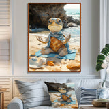 Turtle Beach Yoga In Caribbean - Coastal Animal Framed Canvas Art