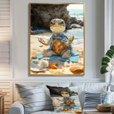 Turtle Beach Yoga In Caribbean - Coastal Animal Framed Canvas Art