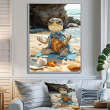 Turtle Beach Yoga In Caribbean - Coastal Animal Framed Canvas Art