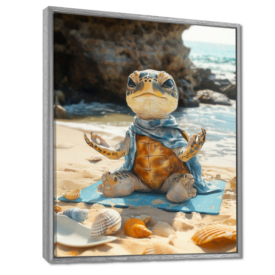 Turtle Beach Yoga In Caribbean - Coastal Animal Framed Canvas Art