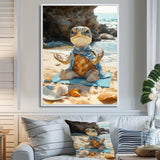 Turtle Beach Yoga In Caribbean - Coastal Animal Framed Canvas Art