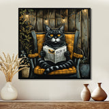 Gothic Cat Reading Newspaper On A Chair - Cat Large Canvas Wall Art