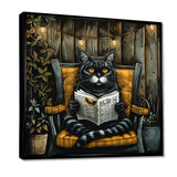 Gothic Cat Reading Newspaper On A Chair - Cat Large Canvas Wall Art
