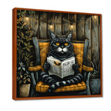Gothic Cat Reading Newspaper On A Chair - Cat Large Canvas Wall Art