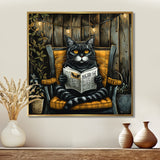 Gothic Cat Reading Newspaper On A Chair - Cat Large Canvas Wall Art