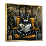 Gothic Cat Reading Newspaper On A Chair - Cat Large Canvas Wall Art