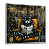Gothic Cat Reading Newspaper On A Chair - Cat Large Canvas Wall Art