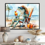 Lizard On A Beach Lounging Chair - Coastal Animal Canvas Wall Art