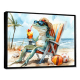 Lizard On A Beach Lounging Chair - Coastal Animal Canvas Wall Art