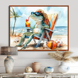 Lizard On A Beach Lounging Chair - Coastal Animal Canvas Wall Art