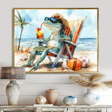 Lizard On A Beach Lounging Chair - Coastal Animal Canvas Wall Art