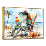 Lizard On A Beach Lounging Chair - Coastal Animal Canvas Wall Art