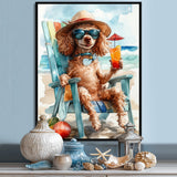 Brown Poodle Dog On The Beach Relaxing - Coastal Animal Wall Art Prints