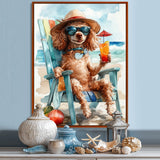 Brown Poodle Dog On The Beach Relaxing - Coastal Animal Wall Art Prints